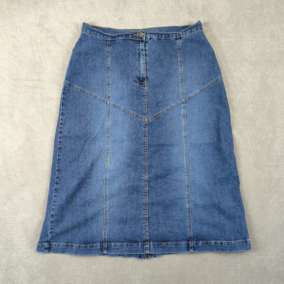 Denim 24/7 Skirt Womens 14W Blue Midi A-Line Paneled Back Button Vent Stretch — photo 2